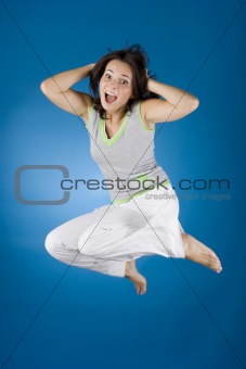 happy woman on the blue background