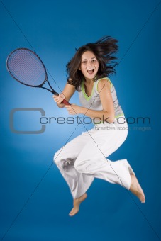 happy woman with tennis racket