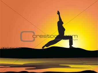 a female silhouette Stretching to the Sun