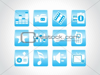 abstract beautiful web glassy icons set, blue