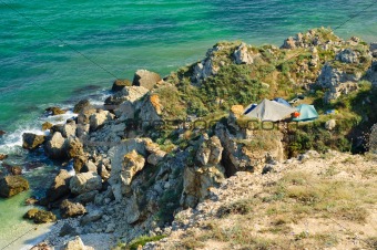 tourist camp at rocky coast