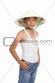 young asian kid with hat