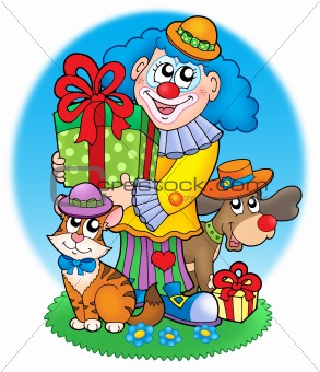 Circus clown with pets