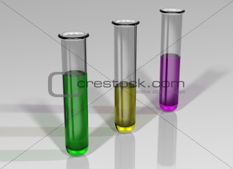 Three test tubes with chemicals