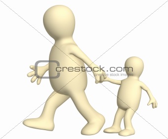 Puppet - adult, pulling for a hand of the small child