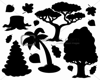 Various trees silhouette collection