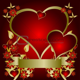 Red and Gold Valentines Hearts Vector Background