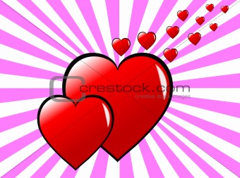 Red Valentines Hearts on a Pink and White Background