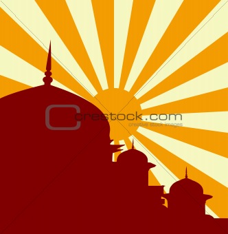 Vector illustration of mosque in sunset