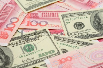 US dollar and China yuan closeup