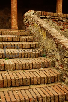 Old brick stairs and columns