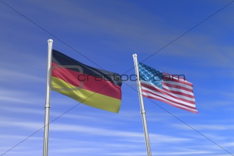 American and German flag in the wind