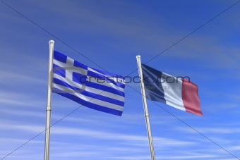 greece and Franc flag in the wind