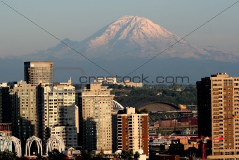 Mount Rainier and downtown Seattle.