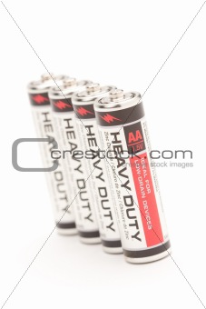 Heavy Duty AA Batteries on a White Background.