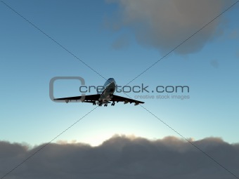 Plane In Flight Over Clouds