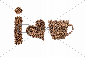 i love coffee symbols from coffee beans isolated on white