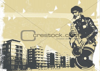 vector illustration with saxophonist in grunge style