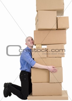 Postman embrace cardboard boxes