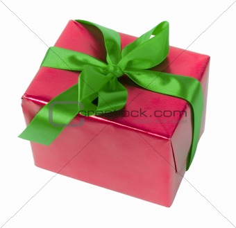 gift - red paper and green ribbon