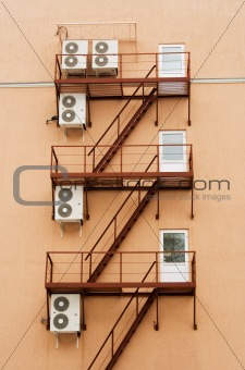 Air conditioners mounted on the walls