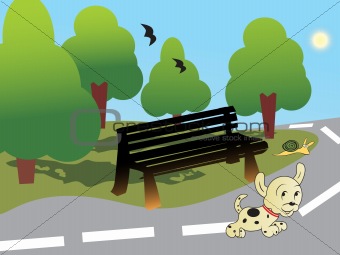 doggy playing on the road, illustration