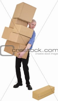 Man hold heap cardboard boxes