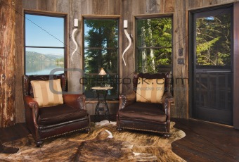 Luxurious Rustic Reading Room in Rural Setting with Lake View.