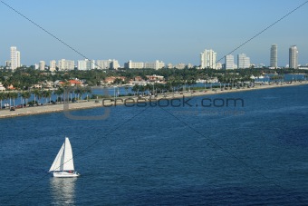 South Beach Miami Florida Panorama with Sailboat
