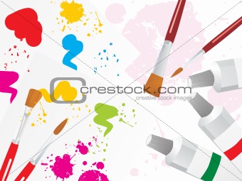 color palette background with brush and color tube