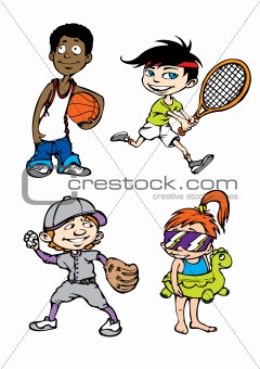 Four sport kids character