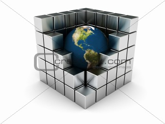 earth in steel cube