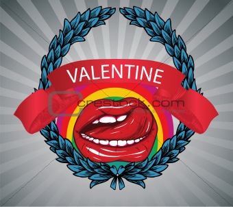 valentine illustration with floral, mouth and speaker