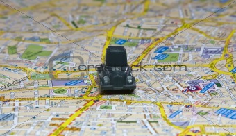 Small car on a map