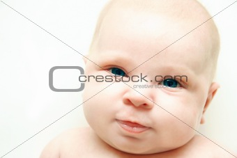 close up baby portrait over white