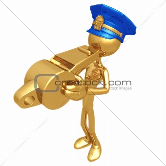 Golden Police Officer Blowing Whistle