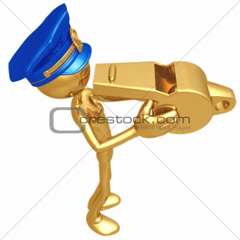 Golden Police Officer Blowing Whistle