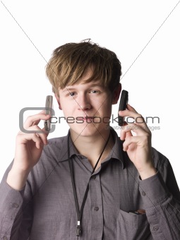 Young man with cellphones