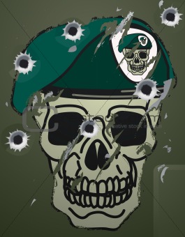 Retro skull and beret military motif