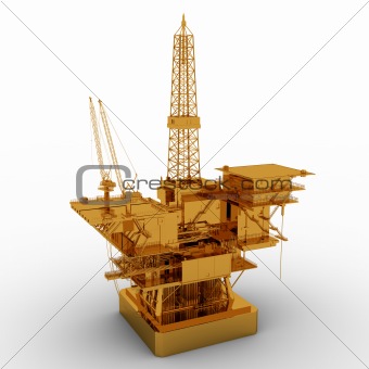 Oil Rig golden model isolated on white background