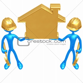 Construction Workers Holding A Golden Home