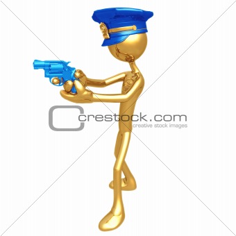 Golden Police Officer With Revolver