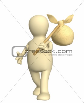 3d traveller - puppet, carrying bag on a stick