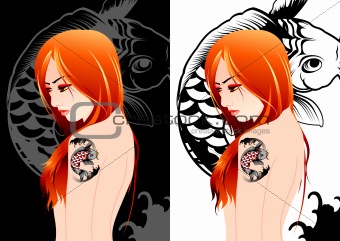Girl tattoo vectors illustration