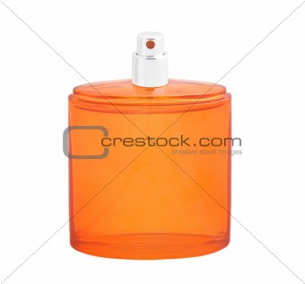 Orange perfume bottle isolated on white background