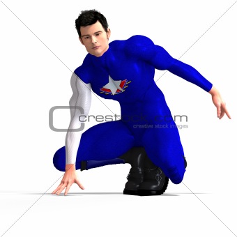 Blue Super Hero saving the world