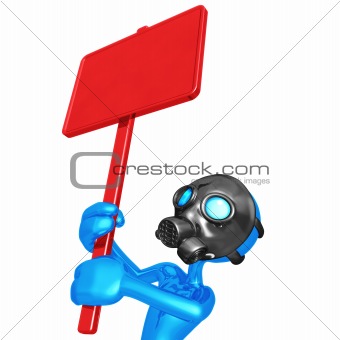 Wearing Gas Mask Holding Picket Sign