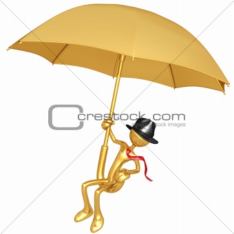 Businessman Flying On A Giant Umbrella