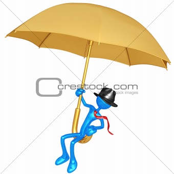 Businessman Flying On A Giant Umbrella
