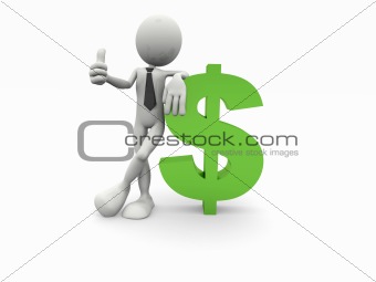 3d cartoon style business man and value symbol